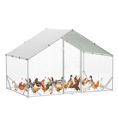 Large Metal Chicken Coop, Walk-In Poultry Cage, Chicken Run Pen House With Reinforcement & Waterproof & Anti-Ultraviolet Cover Chicken Coop Run With Double Lockable Doors for Outdoor 9.8 x 19.7X 6.6ft