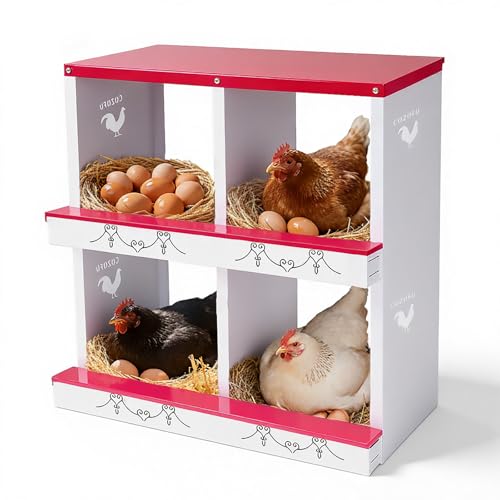 Chicken Nesting Boxes 4 Compartment Roll Away Laying Eggs Collection Metal Nesting Box Easy Wall Solid Wood Egg Laying Box or Chickens, Hens, Ducks Red - color: Red, size: 4 HOLE