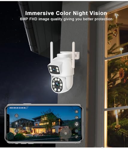 EVERSECU Dual Lens Linkage 6MP WiFi PTZ Security Camera Outdoor, 360° View, Auto Tracking, Motion Detection, Color Night Vision, 2-Way Audio, Compatible with Alexa - size: Single