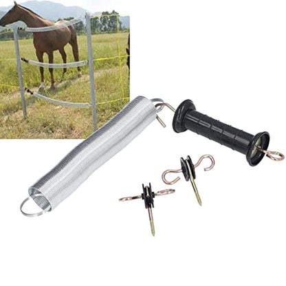 Electric Fence Gate Kit, PP Iron 5m Spring Gate Handle Set Galvanized Stretching Insulated Nails for Livestock Enclosure