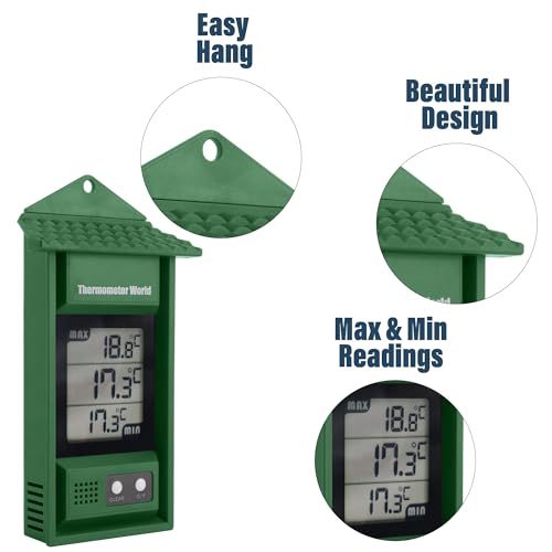 Digital Max Min Thermometer - Monitor Max and Min Temperatures with This Handy Greenhouse Thermometer Garden Accessories Easily Wall Mounted Maximum Minimum