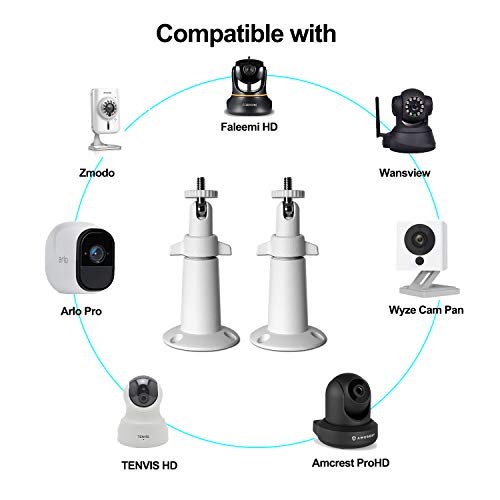 Security Camera Wall Mount Bracket (1/4'') Adjustable Indoor/Outdoor Mount Compatible with Arlo, WYZE, Amcrest, TENVIS, Faleemi, Wansview, CCTV Camera and Other Compatible Models (2 Pack / White)