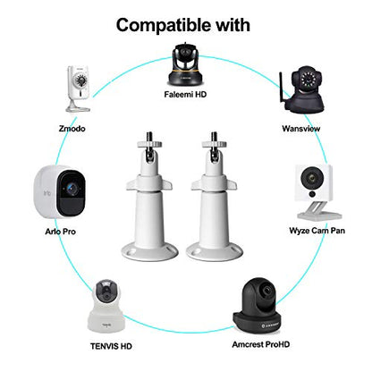 Security Camera Wall Mount Bracket (1/4'') Adjustable Indoor/Outdoor Mount Compatible with Arlo, WYZE, Amcrest, TENVIS, Faleemi, Wansview, CCTV Camera and Other Compatible Models (2 Pack / White)