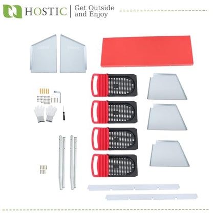 HOSTIC Red Nesting Boxes for 40 Coop with Lid with 4 Compartment Compartment Galvanized Stainless Steel and Plastic Nest Roll Out with Perch to 20 Hens