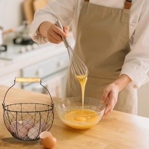 Farmhouse Wire Egg Basket For Gathering Fresh Eggs Iron Wire Storage Organizer With Handle Chicken Egg Collecting Basket Countertop Container Fruit Bin - color: Black