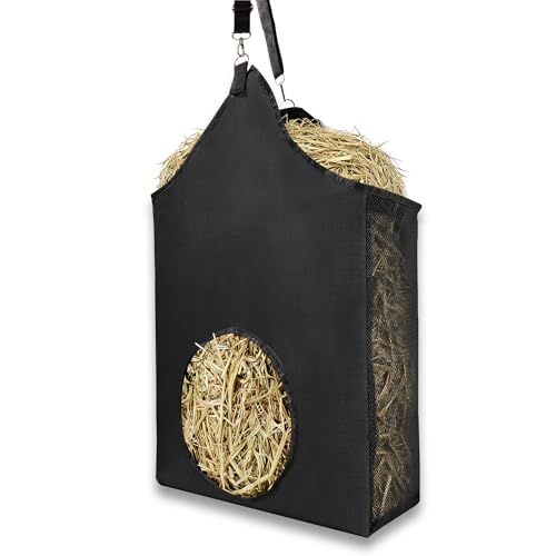 Hay Feeder with Adjustable Straps for Hanging Goat Hay Bags，Large Capacity hay Bags for Horses, Goats, Cattle, Donkeys and Other Animals Black - color: 1 Pcs