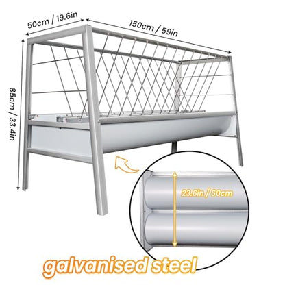99 Gallon Pasture Hay Feeder, 2 in 1 Stainless Steel Goat Hay Feeder with Deeper Feeding Pan for Goat Sheep Horse, Detachable Livestock Feeder Ease of Assembly in Farm Outdoor (slivery galvanizing) - color: slivery galvanizing