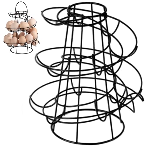 Spiral Egg Holder Stand, Smooth Sturdy Black Iron Countertop Storage for Fresh Egg Organization