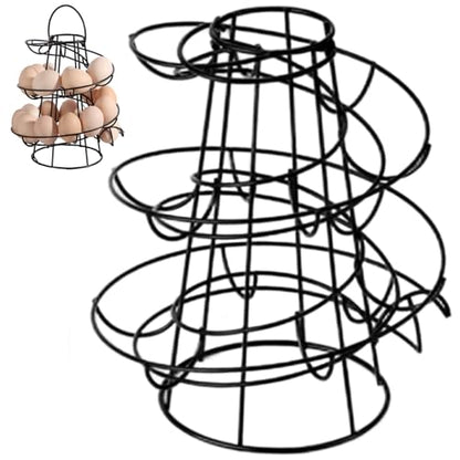 Spiral Egg Holder Stand, Smooth Sturdy Black Iron Countertop Storage for Fresh Egg Organization