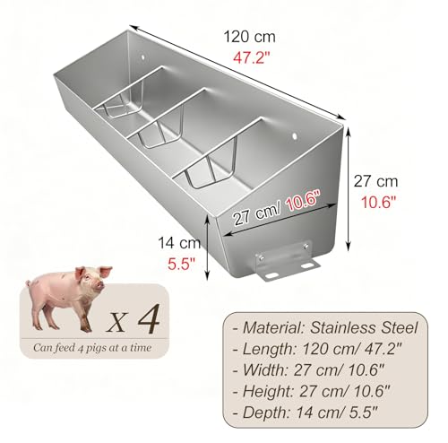 Large Capacity Goat Feeder Replacement Part, Heavy Duty Hay Feeder with Separated Fence, Wall & Floor Mounted Pig Feeder for Pasture(L120cm/3.9ft(4 Slots)) - size: L120cm/3.9ft(4 Slots)