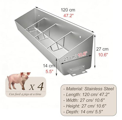 Large Capacity Goat Feeder Replacement Part, Heavy Duty Hay Feeder with Separated Fence, Wall & Floor Mounted Pig Feeder for Pasture(L120cm/3.9ft(4 Slots)) - size: L120cm/3.9ft(4 Slots)