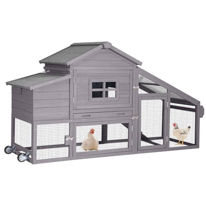 Aivituvin Chicken Coop for 2-4 Chickens with Wheels Outdoor Chicken House Mobile Large Poultry Cage Pull Out Tray No Leakage - color: Grey