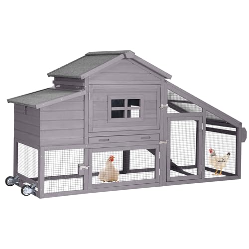 Aivituvin Chicken Coop for 2-4 Chickens with Wheels Outdoor Chicken House Mobile Large Poultry Cage Pull Out Tray No Leakage - color: Grey