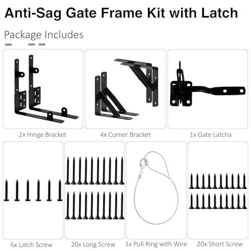 Gate Frame Fence Kit Heavy Duty No Sag Gate Corner Brace Bracket with Gate Latch Anti Sag Gate Kit for Wooden Fences Driveway Gates Shed Doors Corral Gates 1 Set - size: 1 set