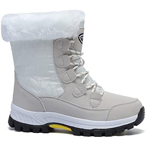 ziitop Womens Snow Boots Warm Fur Lined Winter Boots Anti Slip Ankle Boots Mid Calf Snowboots Waterproof and Cold-Resistant Outdoor Walking Shoes for Women Ladies Girls - color: White, size: 11