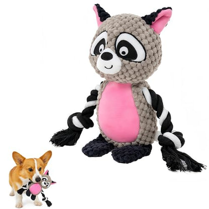 Dog Toy Rope Squeaky with Crinkle Paper – Interactive Plush Chew Toy for Small & Medium Puppies (Raccoon) - color: Raccoon