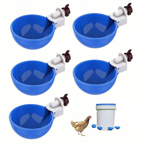Chicken Waterer Cups 5 Packs, Automatic Waterer Feeder with Anti-Leak System for Chicken, Duck, Goose, Bunny (Blue) - color: Blue