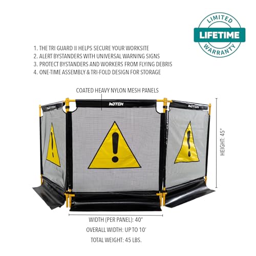 Notch Tri-Guard II Heavy-Duty Nylon Coated Durable 3-Section Debris Containment Mesh Barrier (100075) - color: Grey/Yellow Tri Guard II (100075)
