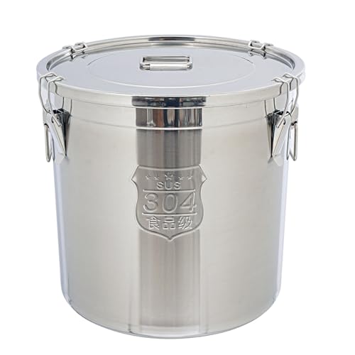 DYNAMI 12.7Gal 304 Stainless Steel Rice Storage Container,Extra Large Food Grade Canister,40-90Lbs Sealed Rice Bucket with Airtight Lid and Locking Buckle,for Rice, Flour, Grain (48L)
