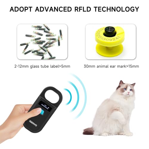 Pet Microchip Scanner Rechargeable RFID EMID Micro Chip Reader Scanner 134.2kHz 125kHz 15 Digits Pet Chip ID Scanner for Animal/Pets/Pigs/Dogs/Cats (190A)