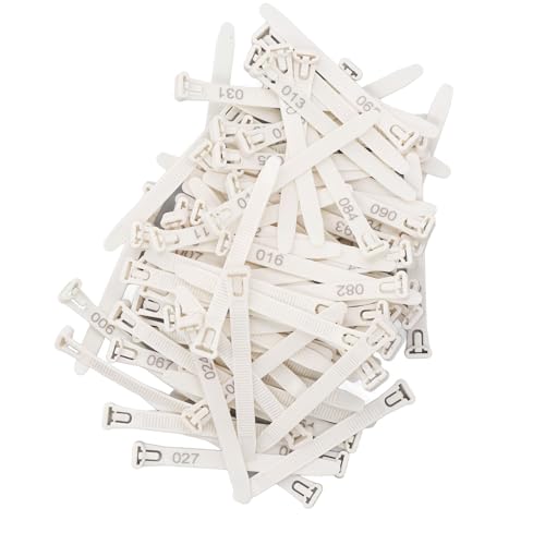 Rengue Numbered Chicken Leg Bands, Easy Apply Poultry Identification Rings, 100 Pieces for Ducks, Chicks, Geese, and Pigeons Numbered Chicken Leg Bands, PP Material, Nan Gardening (White) - color: White