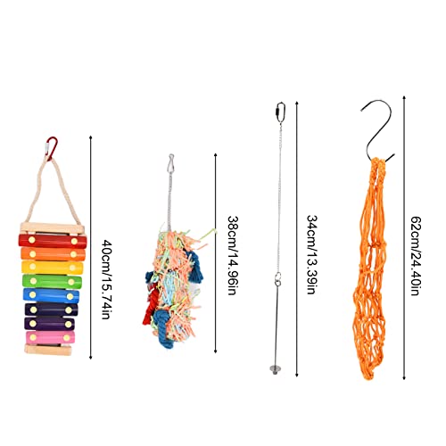 Chicken Toys 4 Pack | Xylophone & Hanging Feeder for Parrots/Ducks/Macaws | Colorful Chewing Toys & Net Bag with S Hooks | Alleviate Boredom in Coops