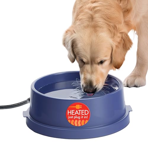 K&H Pet Products Thermal-Bowl Heated Water Bowl for Cats & Dogs Outside, Safety Listed Outdoor Heated Dog Dish for Pets, Automatic No Freeze, Anti Chew Cord - 96 Ounces Blue 25W - size: 96 Ounces