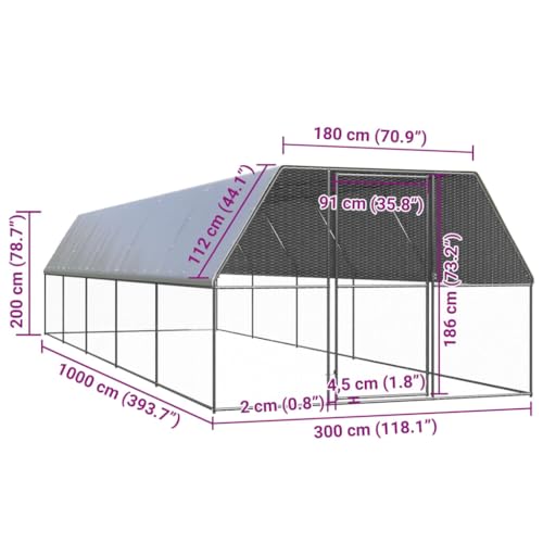 118"x118" Galvanized Steel Walk-in Chicken Coop PE Roof, Lockable Gate, 2-Person Assembly, for Poultry Rabbits Ducks - color: Silver-B, size: 118.1 x 118.1 x 78.7 in (W x L x H)