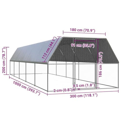 118"x118" Galvanized Steel Walk-in Chicken Coop PE Roof, Lockable Gate, 2-Person Assembly, for Poultry Rabbits Ducks - color: Silver-B, size: 118.1 x 118.1 x 78.7 in (W x L x H)
