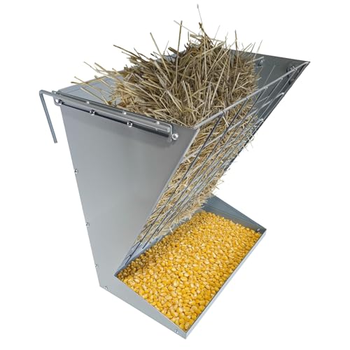 2 in 1 Wall Mount Hay Rack, Hay and Grain Feeder, Livestock Feeder Rack, Heavy Duty Hanging Feeder with Adjustable Distance, Hay Holder for Farm Goat, Sheep, Horse, Cattle, Sheep, Indoor Outdoor - color: Silver