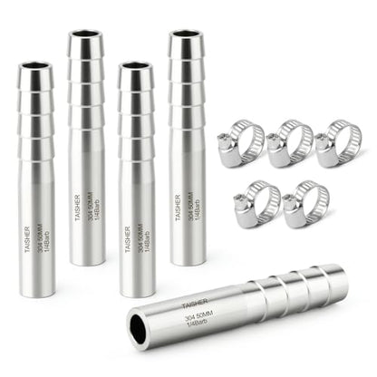 TAISHER 5PCS 304 Stainless Steel Pipe Fittings, 1/4" Barb, 2" Length Weld Nipple Cast Pipe - size: 1/4" Barb(2" Length)