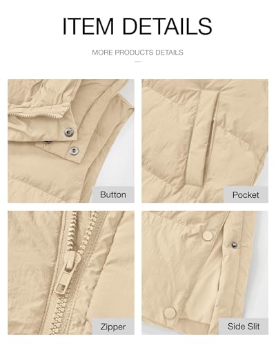 BTFBM Long Puffer Vest Women Quilted Hooded Button Down Zip Up Sleeveless Vests Outerwear Padded Jacket Fall Winter Coat - color: Apricot, size: Small