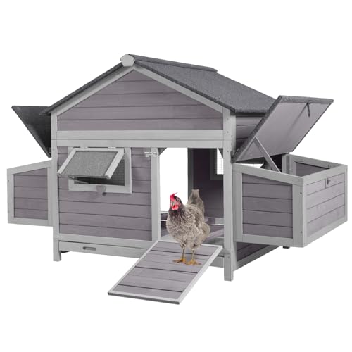 Large Chicken Coop for Outdoor- Poultry Cage with Two Nesting Boxes, and Asphalt Waterproof Roof