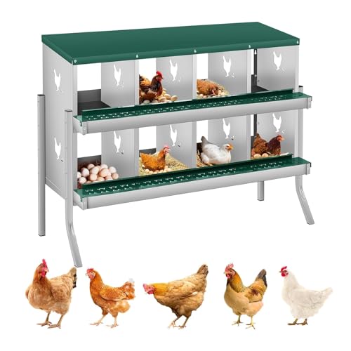 8 Compartment Chicken Nest, Stainless Steel Laying Boxes for Hens with 4 Dummy Eggs and 10 Dampproof Pets Mats, Wall Mounted or Free Standing Chicken Boxes, Roll Out Design, Green, with Stand Style - color: Green, size: 8-Room