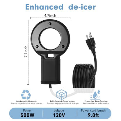 1PCS 250W Utility De-Icer Heater - Cast Aluminum Thermostatic Control for Bird Bath, Chicken Waterer & Stock 9.8FT Cord Chicken Water Heater - Safe for Livestock, Wildlife (1, 500W)