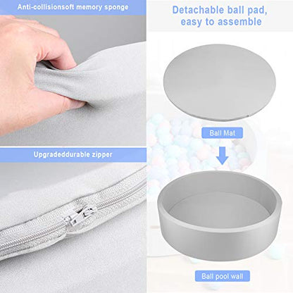 TRENDBOX Extra Large Soft Foam Ball Pit 51.2" x 11.8" (NO Balls) in Large Sponge Round Ball Pool Indoor Round Ball Pits Children Toddler Playpen - Light Gray - color: Light Grey, size: 130CM