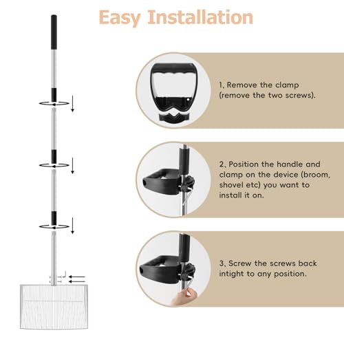 15-inch Large Chicken Poop Scooper with Ergonomic Grip, 4 in 1 Adjustable Chicken Coop Pooper Shovel (24 to 70"), Sifting Litter Shovel for Chicken Coop/Goat Stall/Stable Cleaning