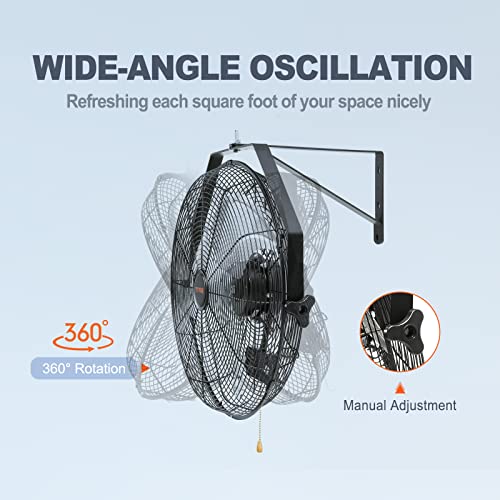 VEVOR Wall Mount Fan 18 Inch IP44 Waterproof, 3 Speed Metal Fan with Triangle Bracket Set, for Commercial, Warehouse, Greenhouse, Workshop, Covered Patio, Factory and Basement - size: 18 Inch, style: Waterproof