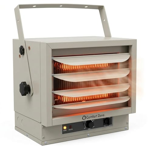 Comfort Zone 5000W Ceiling Mounted Garage Heater – 240V Electric Shop Heater with 3 Heat Settings, Overheat Protection, Indoor Use, ETL Listed, Grey - color: Grey, size: 5,000-Watt