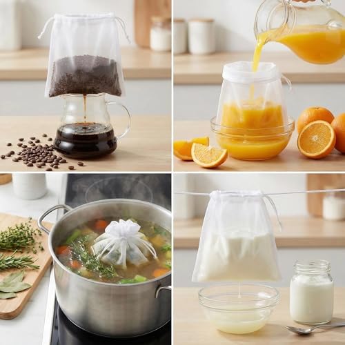 2 Pack 100 Mesh Food Grade Filter Bags - Reusable Fine Mesh Strainer Bag for Nut Milk, Soy Milk, Cold Brew Coffee, Greek Yogurt & Cheese Straining - Durable Nylon Food Strainer with Drawstring