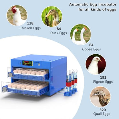Automatic Eggs Incubator, Large Incubators for Hatching Eggs with Automatic Egg Turning & Temperature Control, Poultry Hatcher Machine for Chicken Duck Goose Quail Bird (128 Eggs) - size: 128 Eggs