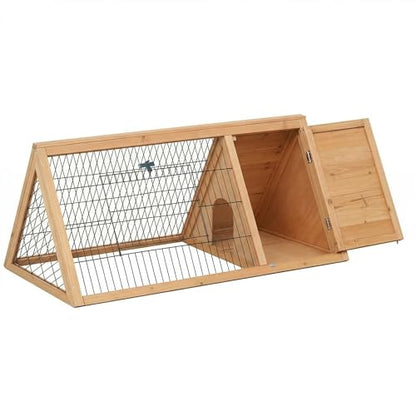 PawHut 46" x 24" Wooden A-Frame Outdoor Rabbit Hutch, Small Animal Cage, Bunny Hutch with Outside Run & Ventilating Wire, Yellow - color: Brown, size: 45.8"L x 24.5"W x 20.8"H