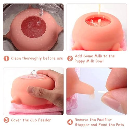 Puppy Feeder for Multiple Puppies, Pet Milk Feeder with Silicone Dog Nursing Station of 4, Puppy Milk Replacer for Puppies/Kittens