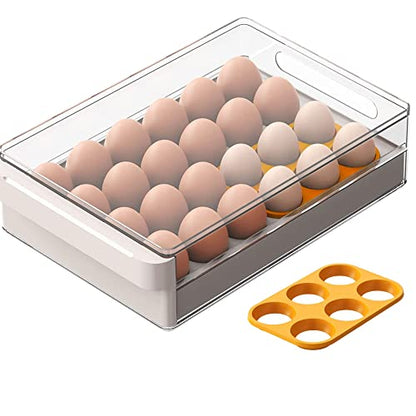 Vacane Egg Storage Container - BPA Free Refrigerator Organizer Bins, Stackable Egg Holder, 24 Egg Tray, Clear Egg Drawer - color: Yellow