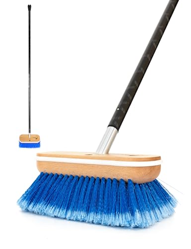 BLUEWING 4ft/6ft/8ft Heavy Duty Deck Brush with Carbon Fiber Long Handle and Soft/Medium/Hard Bristle Scrubbing Washing Outdoor Boat Cleaning Brushing Tools - color: Blue - Soft, size: 4ft