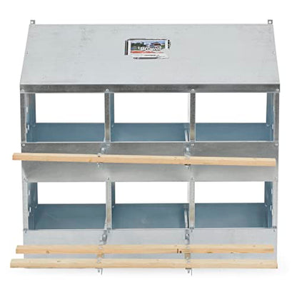 Brower 406B Galvanized Steel 6 Hole, 30 Bird Outdoor Poultry Nest Chicken Brooding Box with Hinged Folding Perches, Silver (2 Pack)