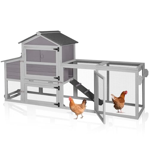 Aivituvin Chicken Coop Expandable Mobile Chicken House for Outdoor with Wheels, Nesting Box, Leakproof Pull-on Tray and UV-Resistant Roof Panel (Grey) - color: Grey, size: 80.7"L x 22.0"W x 44.1"H