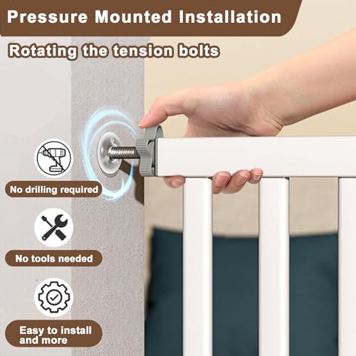 41'' Extra Tall Baby Gate for Large Dogs Pets Indoor No Jumping Over, 30-32.6'' Wide Heavy Duty Puppy Gate for Doorways, Pressure Mounted Metal Gate for Child Toddler No Tools Needed(White) - size: 30''-32.6''Wide