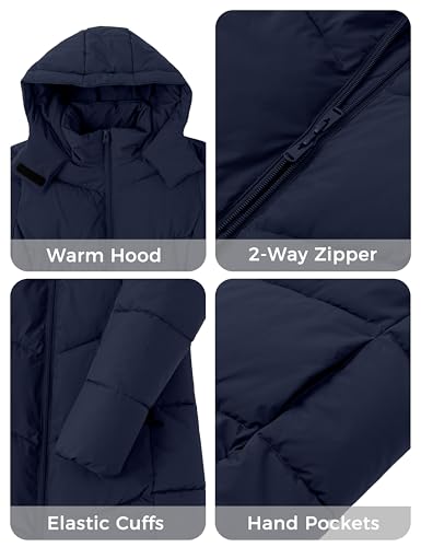 wantdo Women's Warm Winter Coat Hooded Puffer Jacket Long Parka (Available in Plus Size) - color: Navy, size: Medium