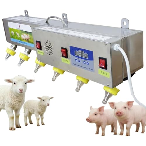 Lamb Piglet Milk Feeder Automatic, Stainless Steel 6 Nipple Livestock Feeding Station with Constant Temperature and Sound Simulation to Attract Feeding, Farm Milk Feeder for Lambs and Piglets